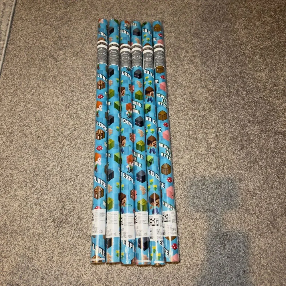 Hallmark Minecraft Gift Wrapping Paper LOT of 6 Rolls 120 sq ft Total Christmas